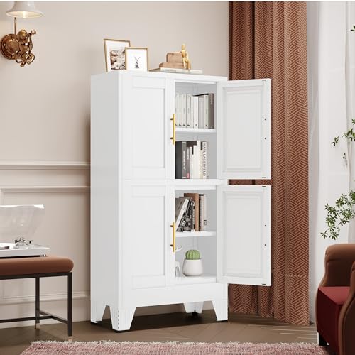 75.2" Tall Metal Pantry Cabinet, Storage Cabinets with 4 Door and 4 Adjustable Shelves, Black Kitchen Pantry Storage Cabinet, Freestanding Cupboard for Kitchen Dining Room Living Room Bathroom