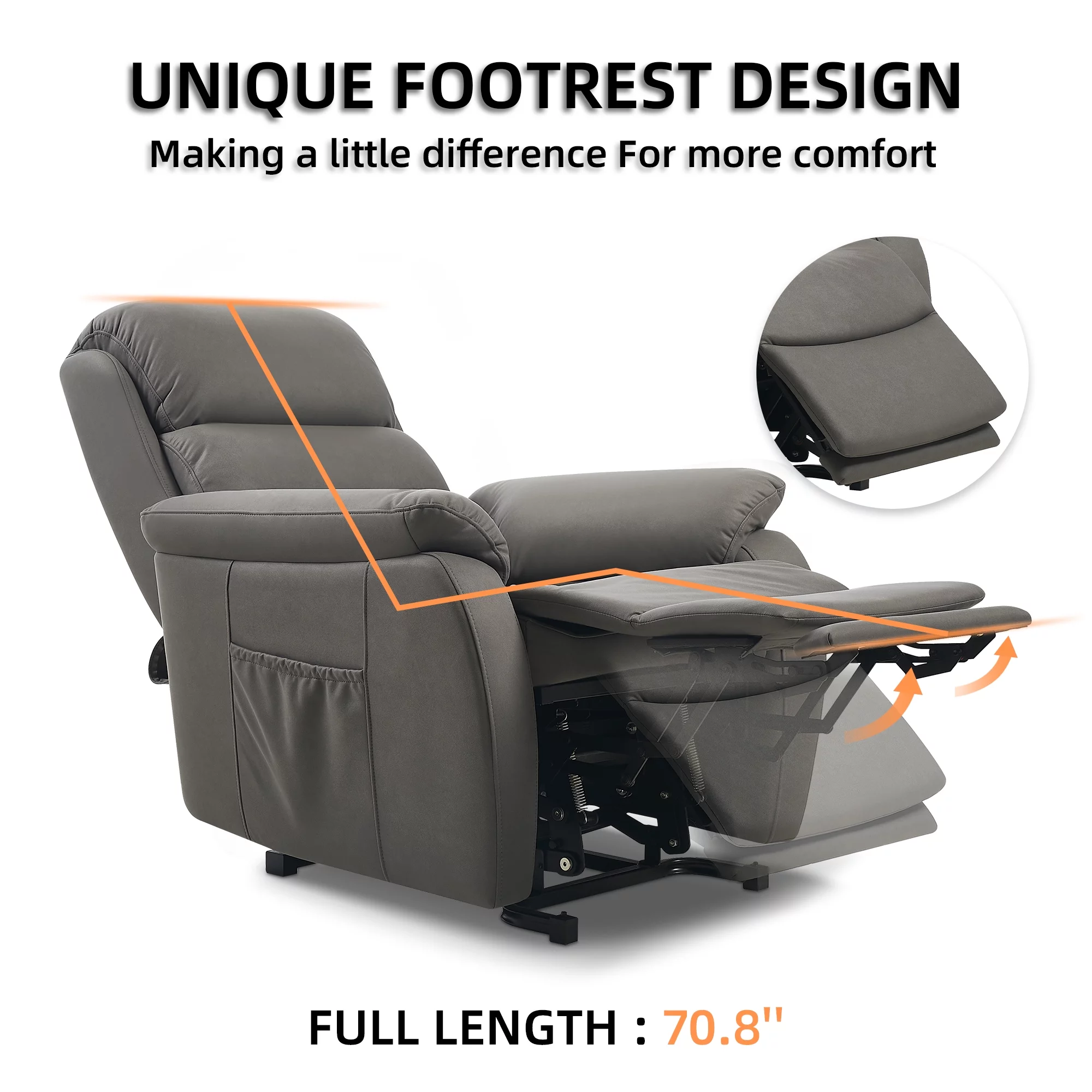 FIBO Electric Large Power Lift Recliner with Automatic Lift & Recline Button, Overstuffed Wide Recliners for Big Man People, Lift Chairs Recliners for Elderly with Massage and Heat, Fabric (Darkgrey)
