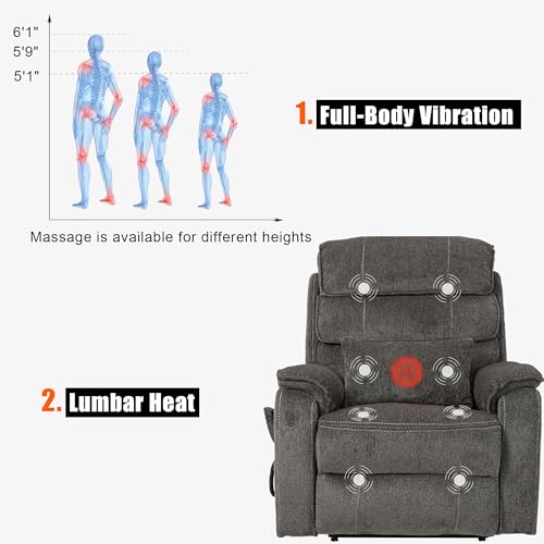Power Lift Chair Lay Flat Recliner Infinite Position Electric Dual Motor Stand Up Lift Chair with Massage and Heat for Adults,Heavy Duty Recliners with 2 Remote Controls and Two Cup Holders
