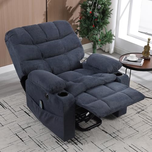 Phoenix Home Large Power Lift Recliner with Massage and Heat for Elderly, Heavy Duty & Safety Motion Reclining Mechanism, Ergonomic Electric Wider Chair with USB Port, 2 Hidden Cup Holders, Brown