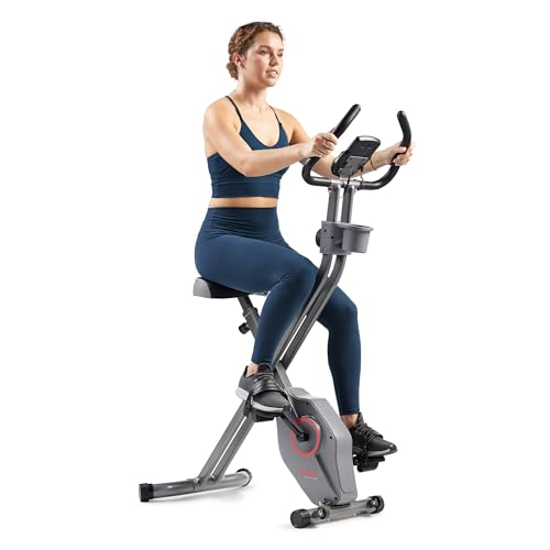 Sunny Health & Fitness Foldable Magnetic Exercise X-Bike Pro, Digital Monitor, Pulse Sensor, Low-Impact, Magnetic Resistance, Ergonomic Support, SunnyFit® App Enhanced Bluetooth Connectivity