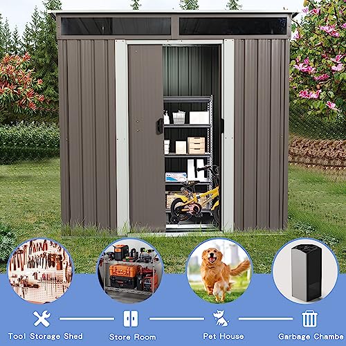 6FT x 5FT Storage Shed with Lockable Door, Outdoor Storage Shed with Transparent Board, Metal Garden Shed Kit with Waterproof Roof and Sturdy Base Plate, Suitable for Backyard, Patio, Gray