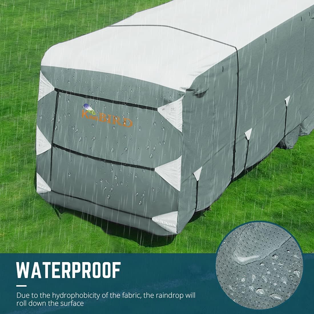 KING BIRD Upgraded Class A RV Cover, Extra-Thick 5 Layers Anti-UV Top Panel, Durable Camper Cover, Fits 30'- 33' Motorhome -Breathable, Watertight, Rip-Stop with 2Pcs Extra Straps & 4 Tire Covers