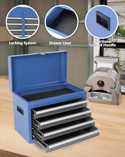 Heavy-Duty 7-Drawer Rolling Tool Chest with Wheels, Steel Tool Storage Cabinet with Lock & Liner for Workshop for Workshop/Garage - Includes 7 Organizer Boxes, Black