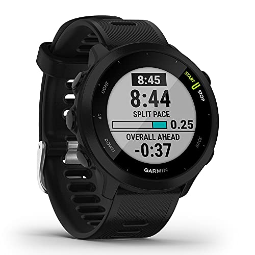 Garmin Forerunner 55 (Black) GPS Running Watch | Beginner Heart Rate Monitor Watch with Time, Pace & Speed Tracker | Gift Box Bundle Wall Adapter, Tempered Glass Screens & Case