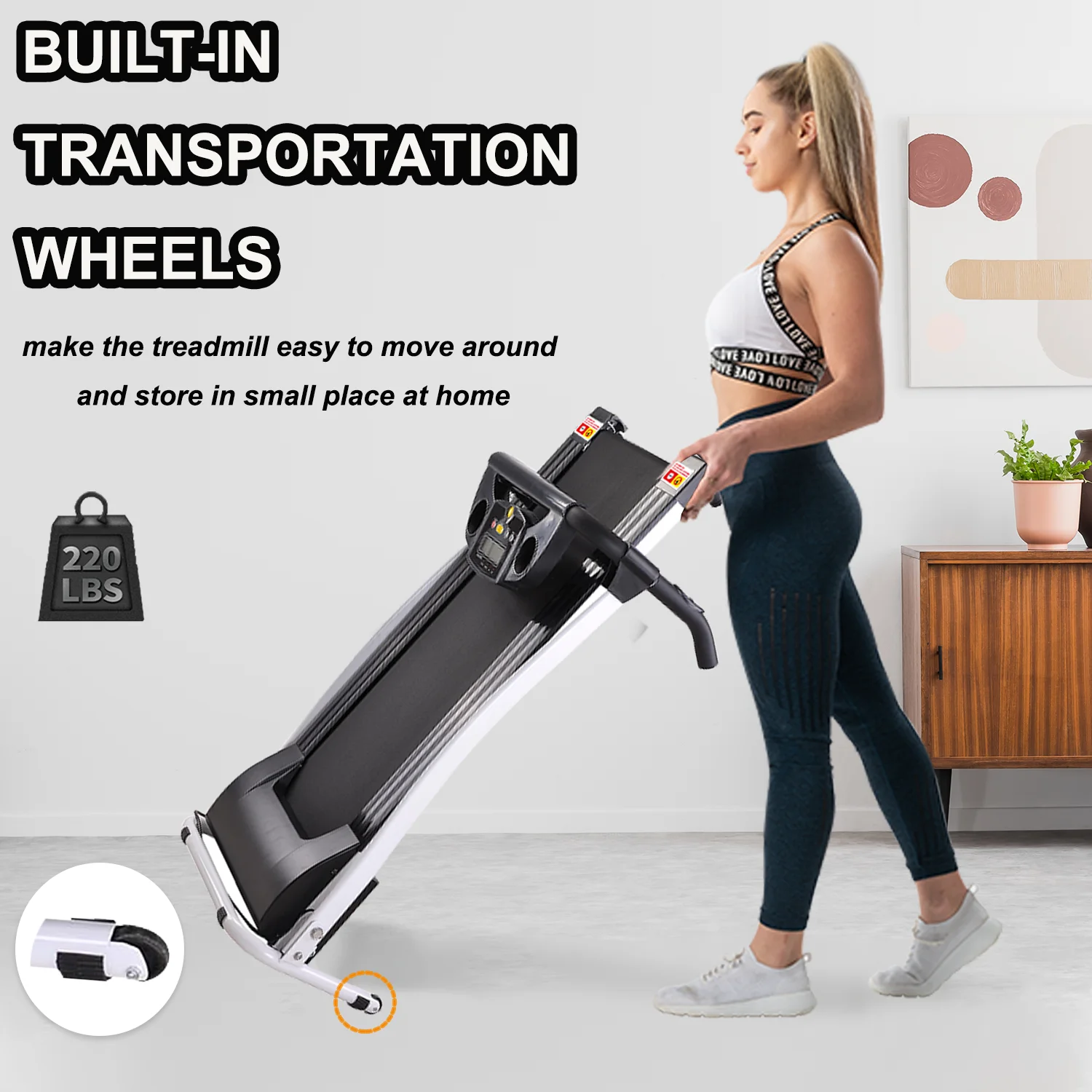 FYC Foldable Treadmills for Home, Electric Running Exercise Machine Compact Treadmill for Home Gym Fitness Workout Jogging Walking for Home Office Apartment, White