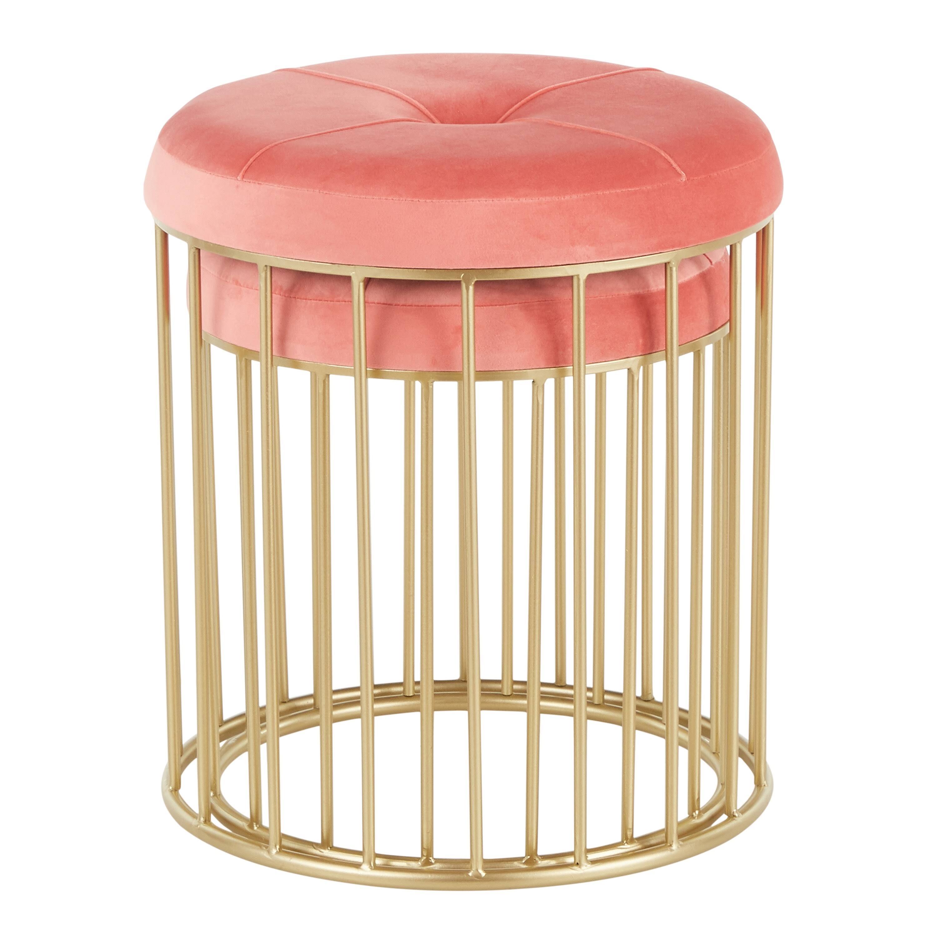 LumiSource Canary Nesting Ottoman Set - Gold Metal, Pink Velvet