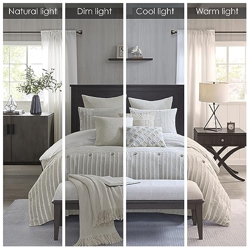 Madison Park King Comforter Set Clipped Jacquard Stripes with Buttons Boho Comforter for a King-Size Bed, Cotton Oversized Comforters with Removable Cover Boho Bedding, King Ivory 9 Piece
