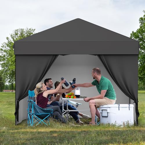 Grey 10x10 Pop Up Canopy with 4 Removable Sidewalls and Windows, 3 Adjustable Heights Commercial Shelter, Portable Enclosed Instant Tent with Wheeled Carry Bag, Waterproof Outdoor Gazebo