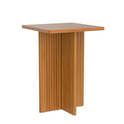 Square Fluted Accent Side Table - Pedestal Drink Table - Modern Home, Bedroom, and Living Room Furniture - Small End Table with Solid Wood X-Base and Wood Veneer Top (White)