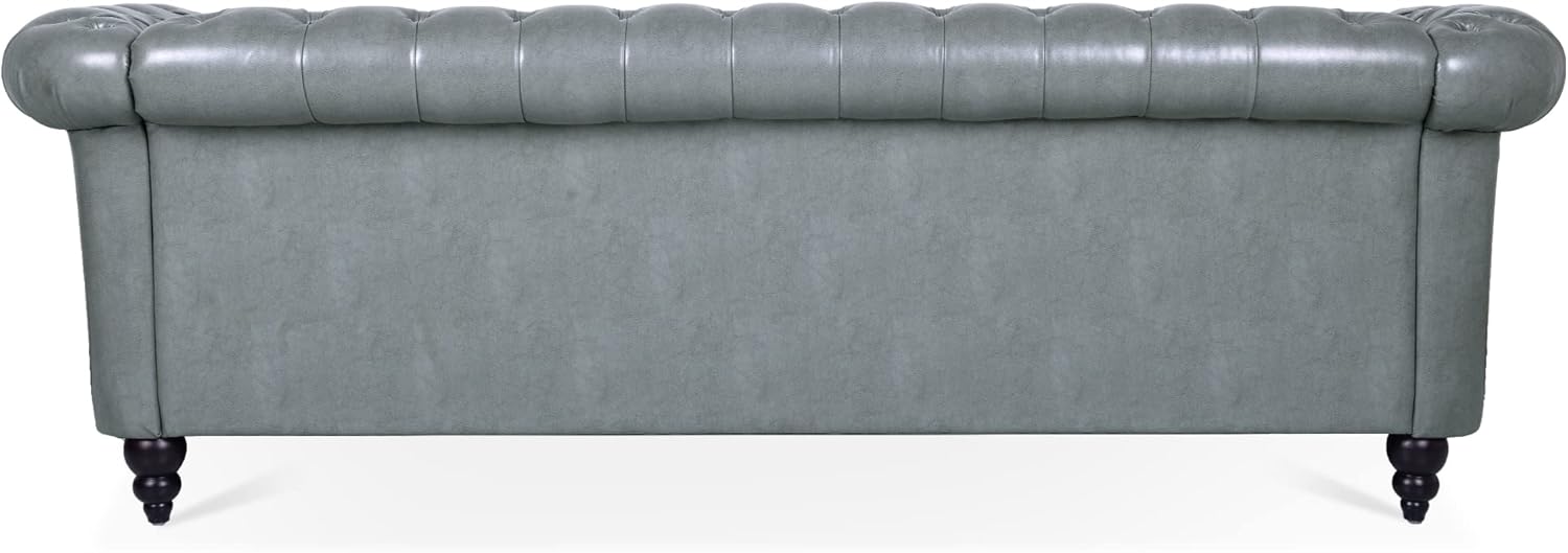 3-Seaters Living Room Clasic Chesterfield Sofa Couch Button Tufted PU Leather Upholstered Sofa&Couch with Luxury Roller Armrest Soild Wood Legs Movable Cushions & Nailhead Decor