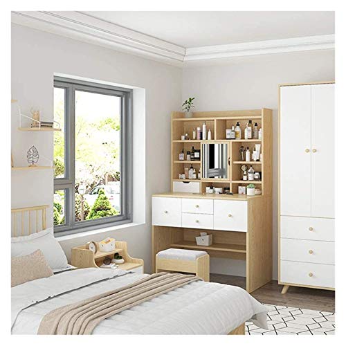 Makeup Vanity Table for Women Girls, Makeup Dressing Table with Flip Top Mirror, Storage Shelves, Makeup Vanity Desk for Bedroom, Vanity Table Set with 2 Drawers(White,60x45x132cm)