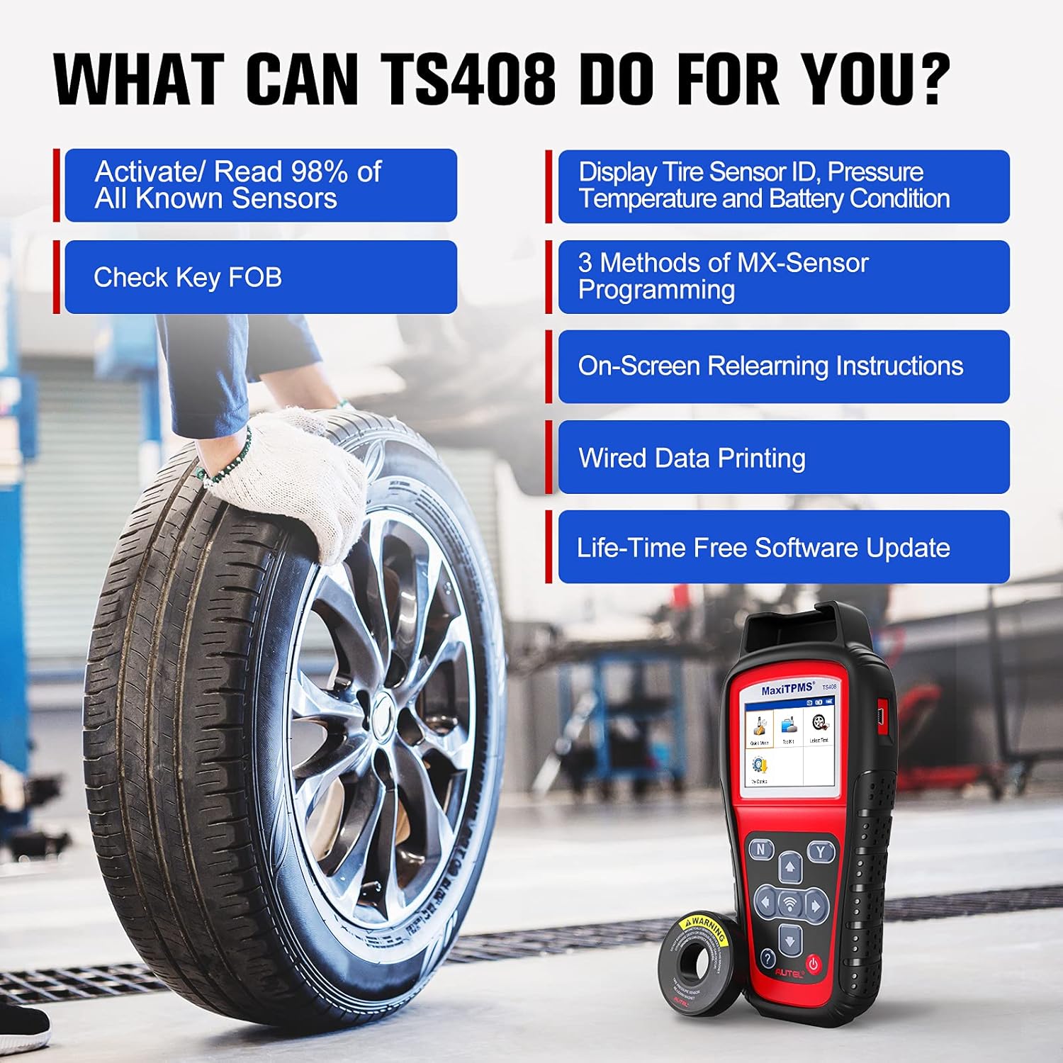 Autel MaxiTPMS TS508 TPMS Relearn Tool with 2 Modes Options, All Known TPMS Sensors Activation/Relearn/Reset, Program MX-Sensor(315 MHz/433 MHz), Upgraded Version of TS501