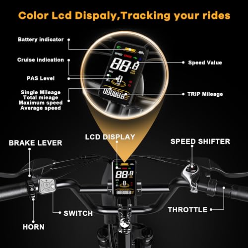 Electric Bike for Adults,1500W Motor Peak 48V 18AH Removable Battery,30MPH Ebike, 20" x 4.0 Fat Tire Electric Bike Commuter Beach Snow Bicycle,7-Speed,Dual Shock Absorber