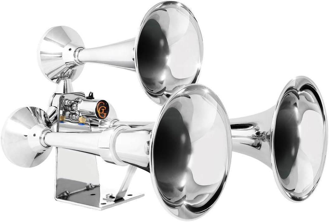 GG Grand General 69991 Chrome Heavy Duty Train Horn with Triple Brass Trumpet for Superior Sound