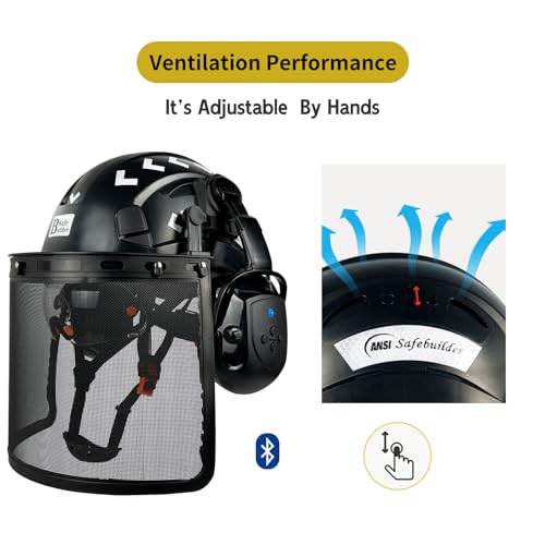 Forestry Chainsaw Tree Work Safety Helmet Vented Hard Hats w/Visor Bluetooth Ear Muffs Face Shield Outdoor Hardhats Vented ANSI Z89.1