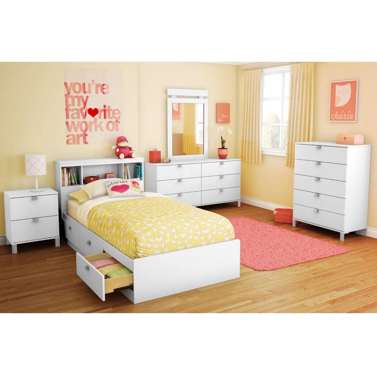 Twin Size Modern Bookcase Headboard in White Wood Finish