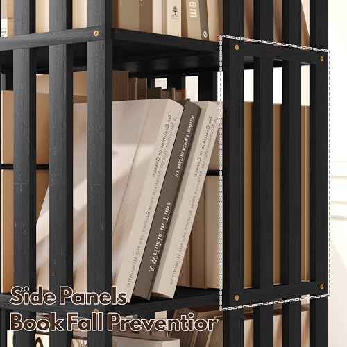 Rotating Bookshelf Tower, 360 Display Spinning Bookcase, Bamboo Bookshelf Floor Standing Storage Rack, Wood Narrow Book Shelf Organizer for Kids&Adults, Walnut 6 Tier