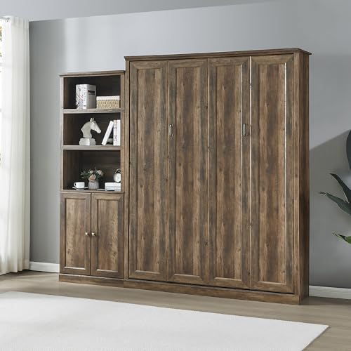 Queen Size Murphy Bed Wall Bed with a Storage Shelf, Space-Saving Wall Bed for Multipurpose Guest Room or Home Office - Gray