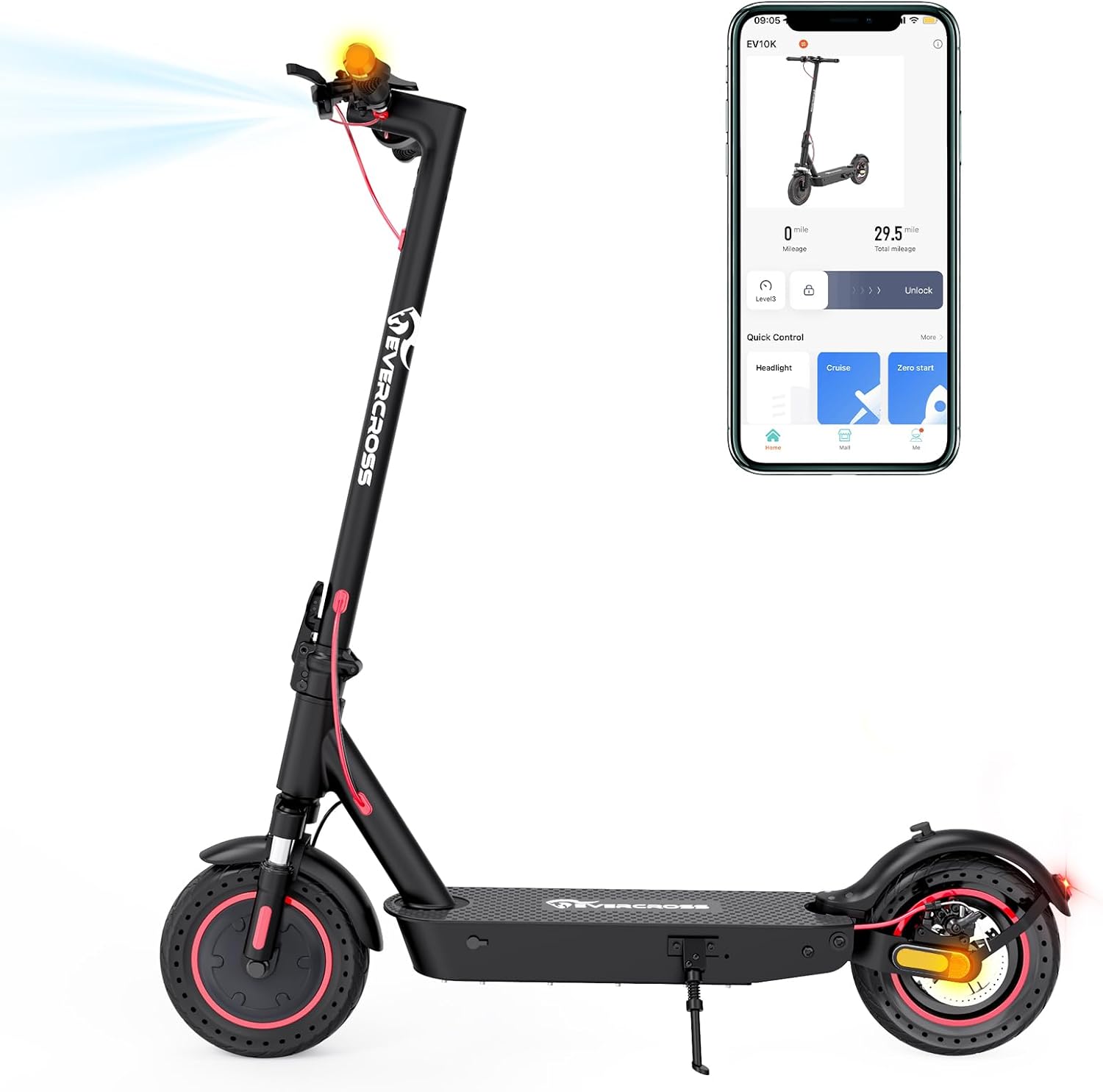 EVERCROSS Electric Scooter - 500W Electric Scooter for Adults with APP Control - Up to 19 MPH & 22 Miles E-Scooter - 10'' Lightweight Folding Electric Scooter - UL2272 Certified