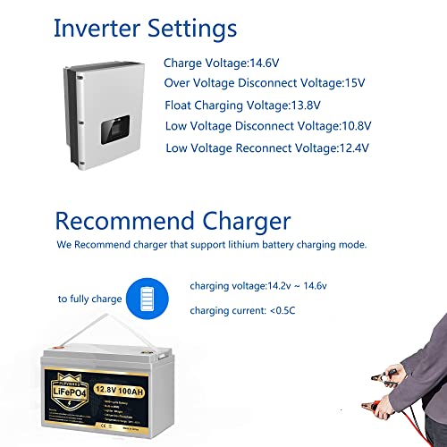 12V 100Ah LiFePO4 Deep Cycle Battery, 100Ah Lithium Battery Built-in BMS, Rechargeable 12V LiFePO4 Battery for Solar Home, RV, Camping, Golf Car, Backup Power, Fish Finder, Boat, Marine