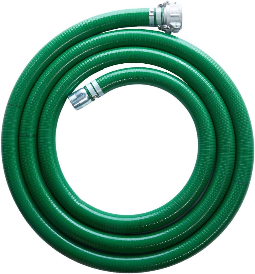 Suction Pump Water Hose with Pump Threads/Camlock - Made in the USA - White/Clear Trash Pump Hose - 2 x 20'
