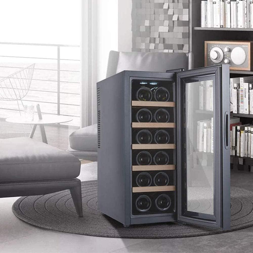 Wine Cooler 12 Bottle Thermoelectric Wine Cellar Fridge Small Countertop Constant Humidity Wine Refrigerator Digital Control Glass Door Black-B Metal Shelves
