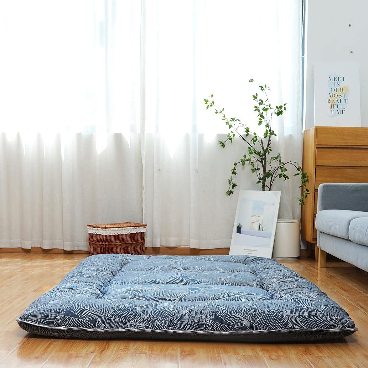 XICIKIN Japanese Floor Mattress, Japanese Futon Mattress Foldable Mattress, Roll Up Mattress Tatami Mat with Washable Cover, Easy to Store and Portable for Camping, Cactus, Twin Full Queen