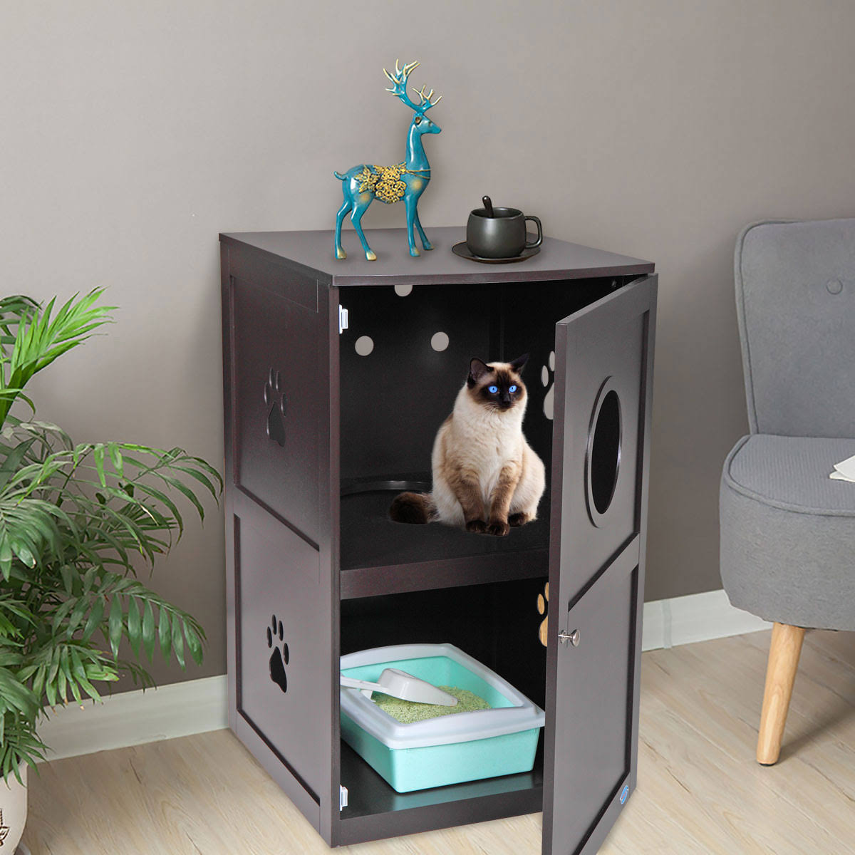 coziwow Stackable Double Cat Sitting in Litter Box