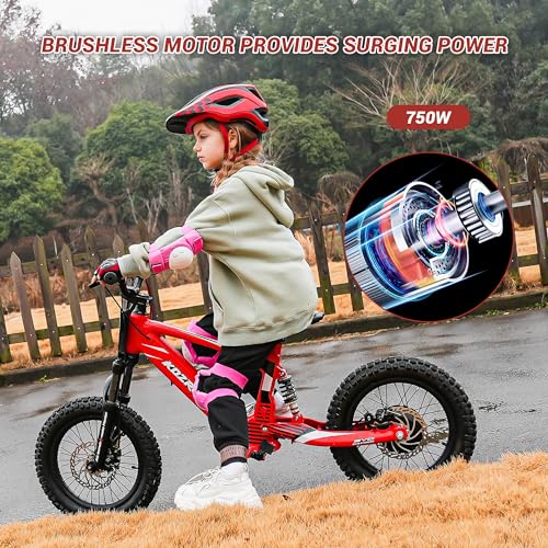 EVO18/20 Lightweight Electric Dirt Bike for Kids, 750/850W Powerful Race-Grade Electric Motorcycle, 18.6/21.7 MPH and 12.4/24.2-Mile Long Range, 3-Speed Mode, for Ages 8-14/12-16