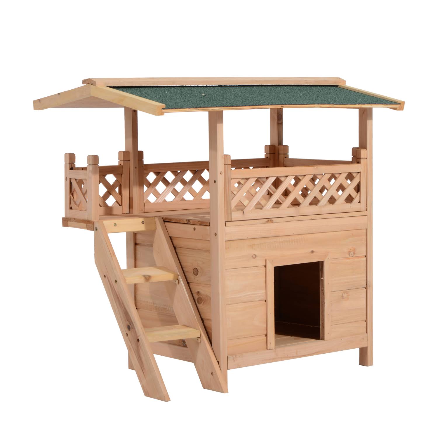 Pawhut Wooden Pet House Cat Room Dog Puppy Large Kennel Indoor Outdoor Shelter w/ Roof - Wood