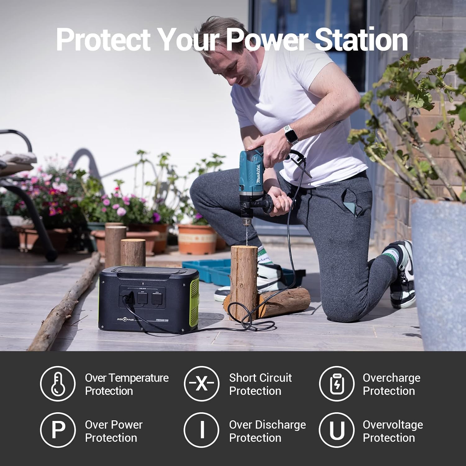 ROCKPALS Portable Power Station Freeman 600, 3 x AC Outlets, 614.4Wh Solar Generator and RP082 100W Foldable Solar Panel with Kickstand, Parallel Solar Panel Kit for Outdoor Camping, RV, Adventure