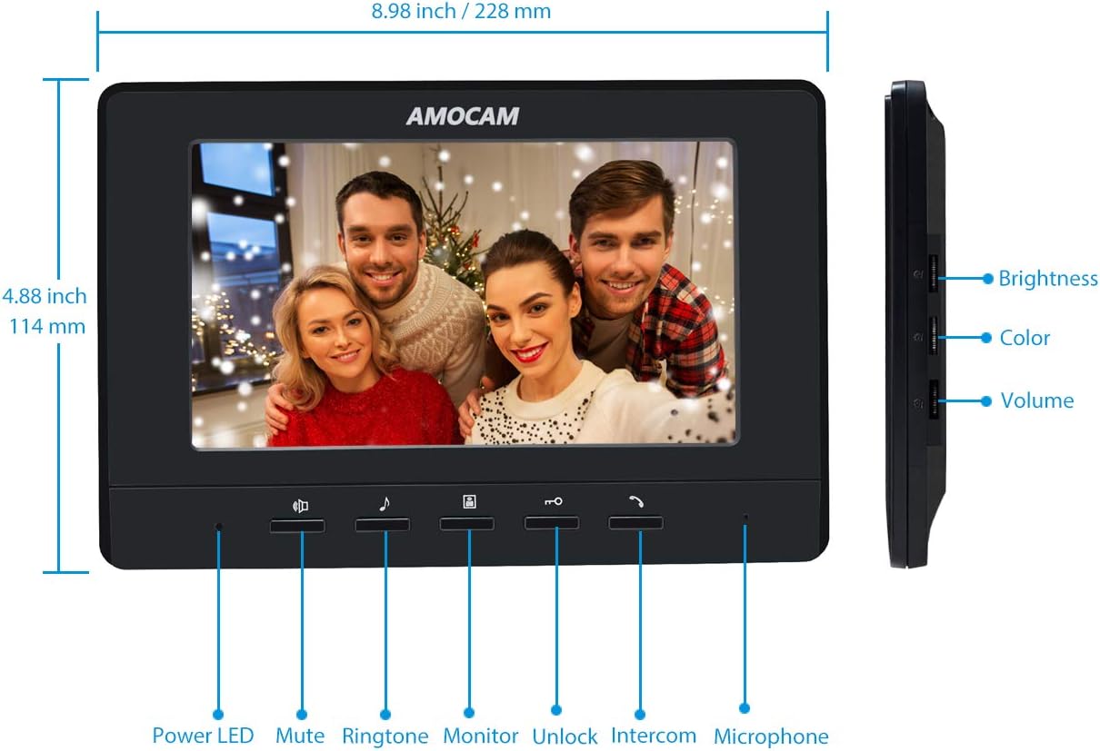 AMOCAM Video Intercom System, 7 Inches Monitor Wired Video Door Phone Doorbell Kits, IR Night Vision Camera Door Intercom, Support Unlock, Monitoring, Dual-Way Intercom for Home Video Surveillance