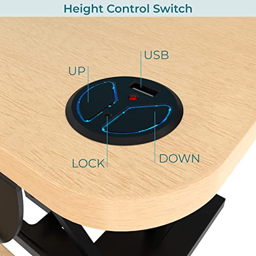 VERSADESK Electric Standing Desk Converter, 36 Inch PowerPro Height Adjustable Sit Stand Desktop Riser with Keyboard Tray, Built-in USB Charging Port, Holds 80 lbs, Push-Button Switch, Maple