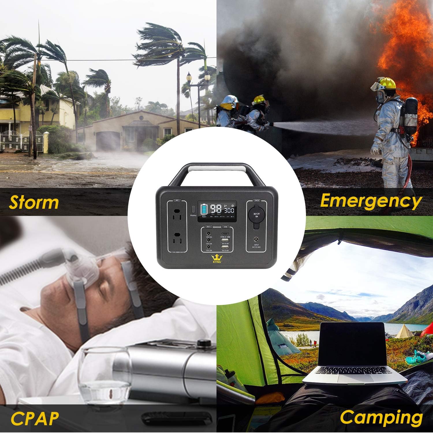 KYNG Portable Power Station Solar Generator Portable Generator 300W / 600w Peak CPAP Emergency Back Up Lithium Battery, 110V AC, Pure Sine Wave, Camping, Fishing, Travel, 280Wh/78000mAh