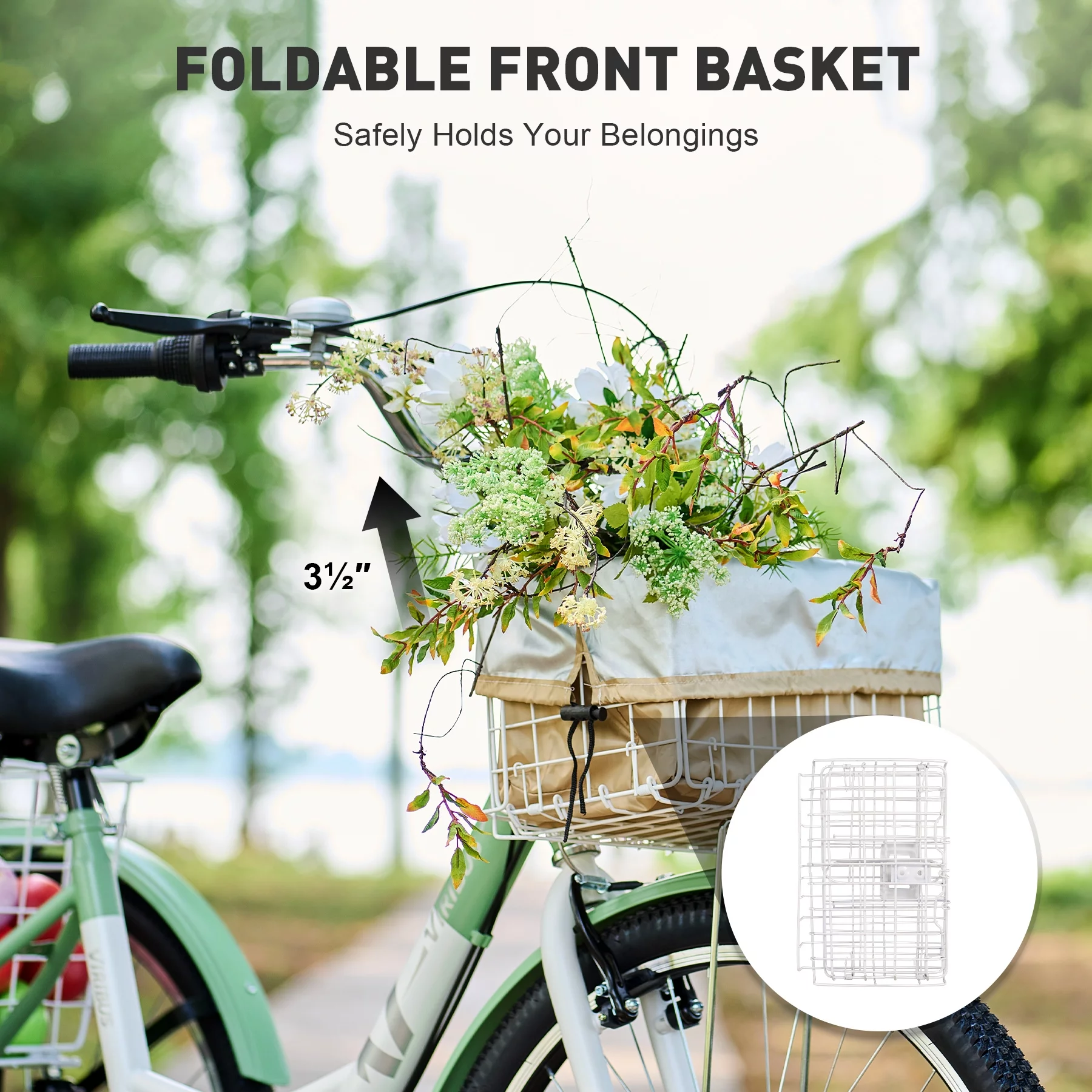VIRIBUS Tricycle for Adults 26 Inch Bike w 7 Gears Front Rear Basket Mint White