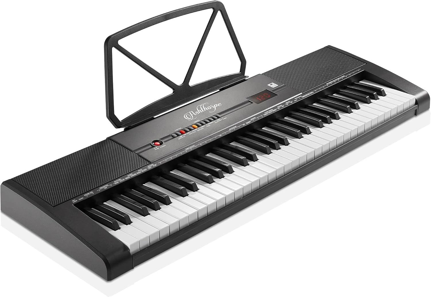 Ashthorpe 61-Key Digital Electronic Keyboard Piano with Light Up Keys, Includes Stand, Bench, Headphones, Mic and Keynote Stickers