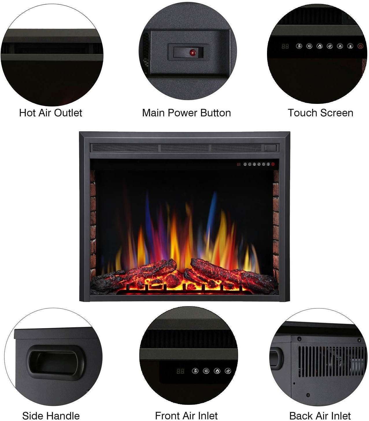 R.W.FLAME 36" Electric Fireplace Insert ,Recessed Electric Stove Heater,Touch Screen,Remote Control,750W-1500W with Timer & Colorful Flame Option