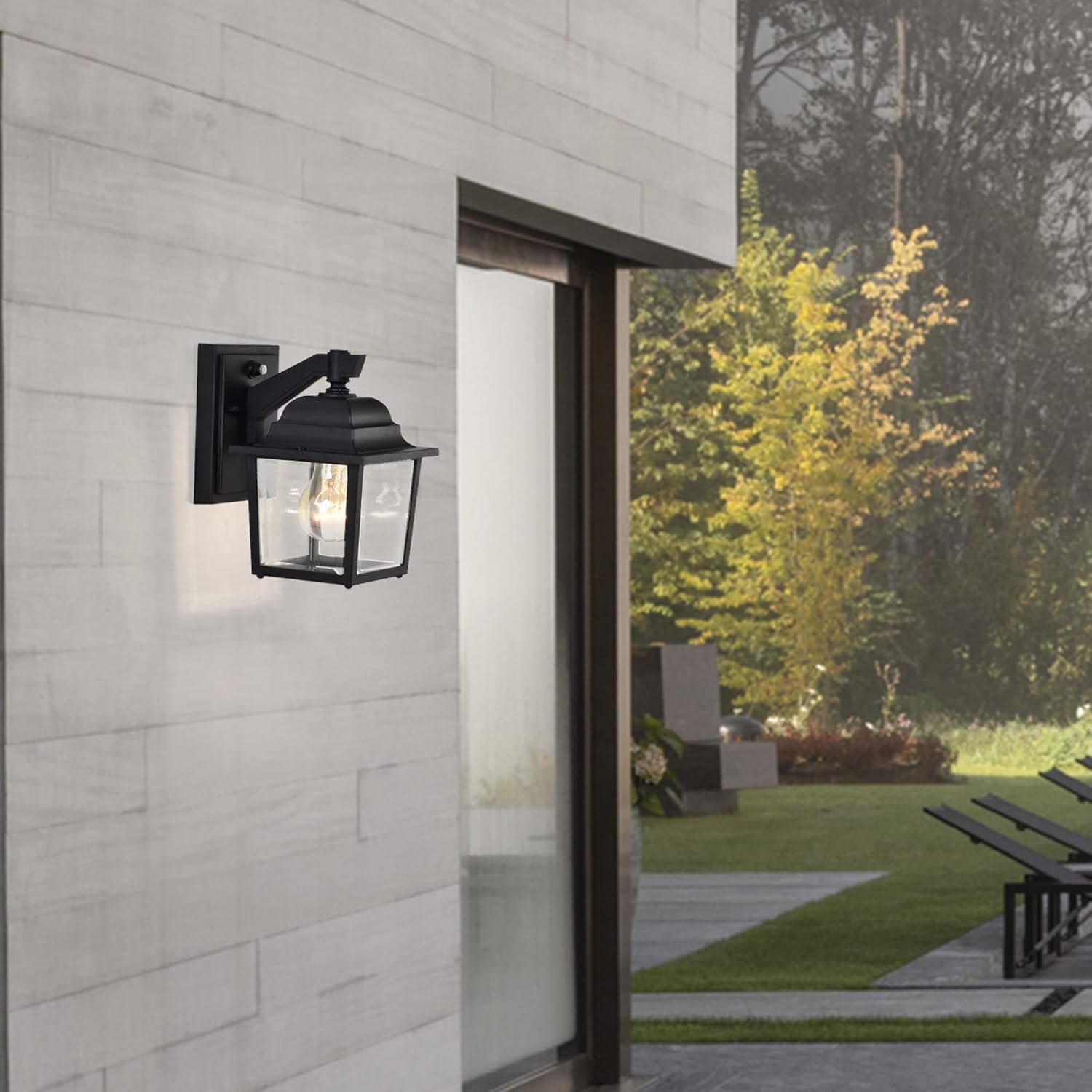 Black Outdoor Wall Lights 1 Light Porch Lights 2 Packs Dusk to Dawn Outdoor Wall Lantern with Sensor