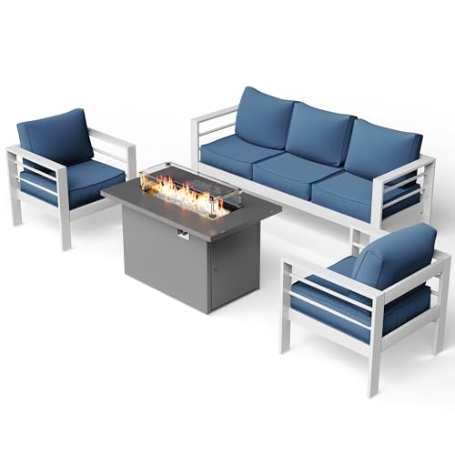 UDPATIO 8 Piece Aluminum Patio Furniture Set, Oversized Modern Outdoor Furniture Set with Olefin Fabric Cushion for Patio Deck Backyard, Dark Grey(with Waterproof Covers)