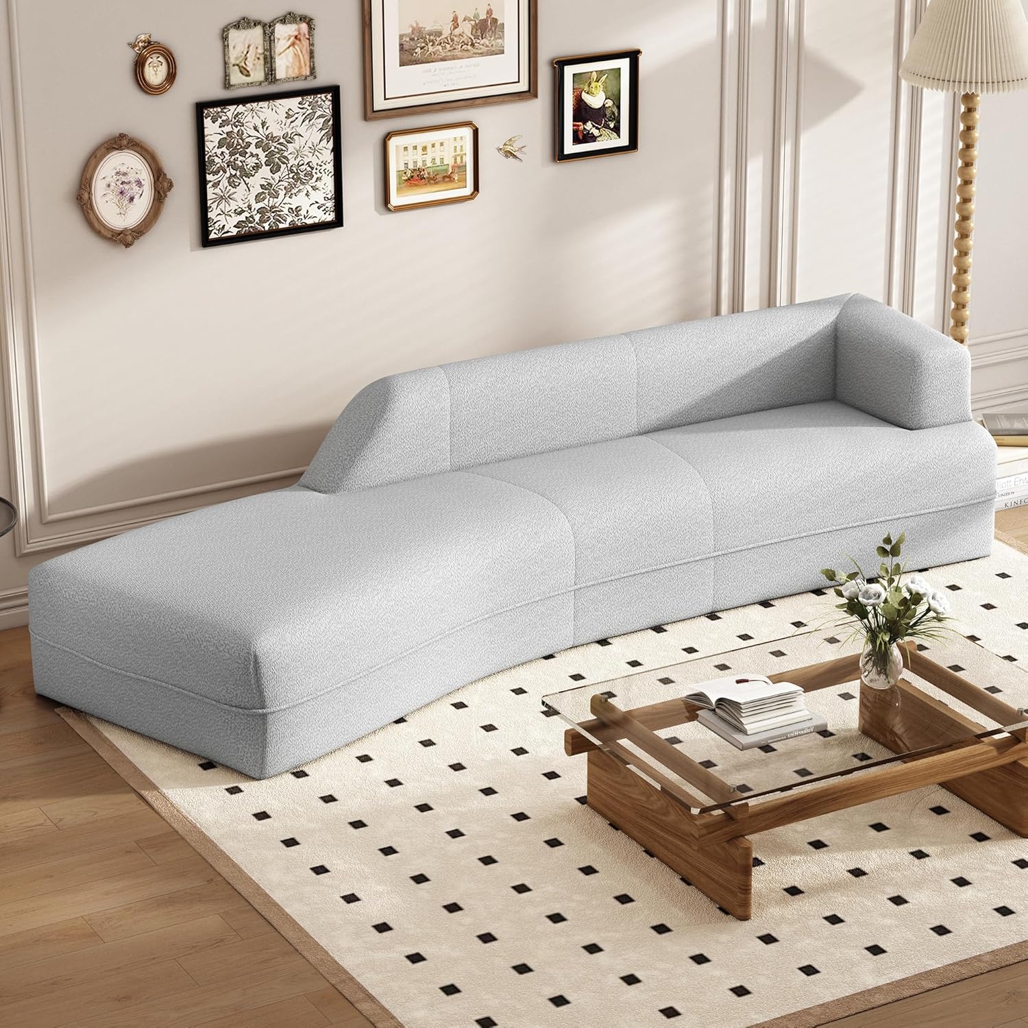 GNIXUU 109.4" Modern Cloud Curved Sofa, Upholstery Boucle Chaise Lounge Sofa, Comfy Deap Seat Sectional Couch with Left Arm Facing for Living Room, Apartment.(Gray)