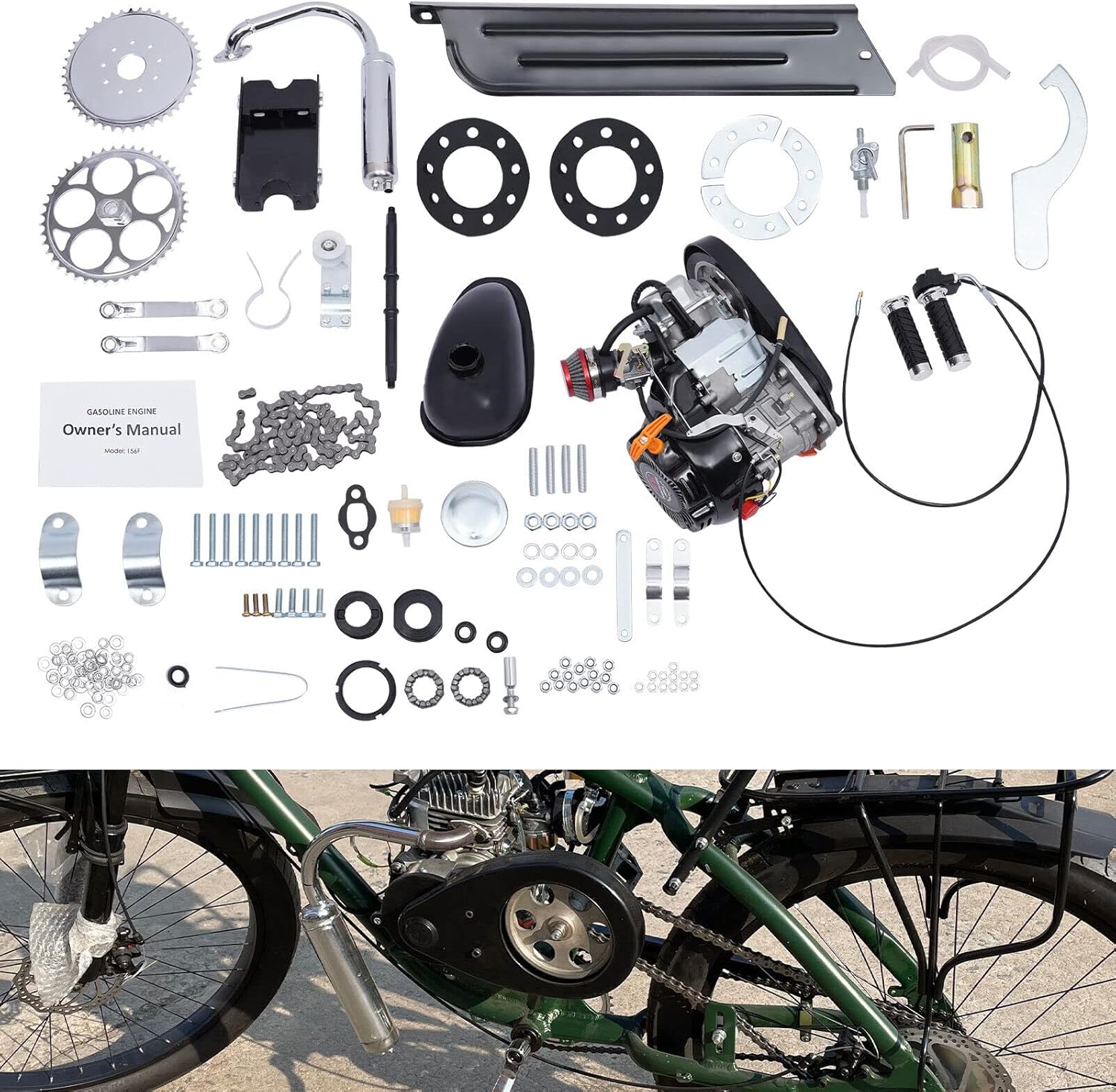 TFCFL 4 Stroke 100cc Single Cylinder Motor Engine Gas Motorized Bicycle DIY Kit 3HP 100CC 3HP Motorized Bicycle Engine 4 Stroke Gas Petrol Bike Modified Kit 3600rpm Adult Electric Bicycles