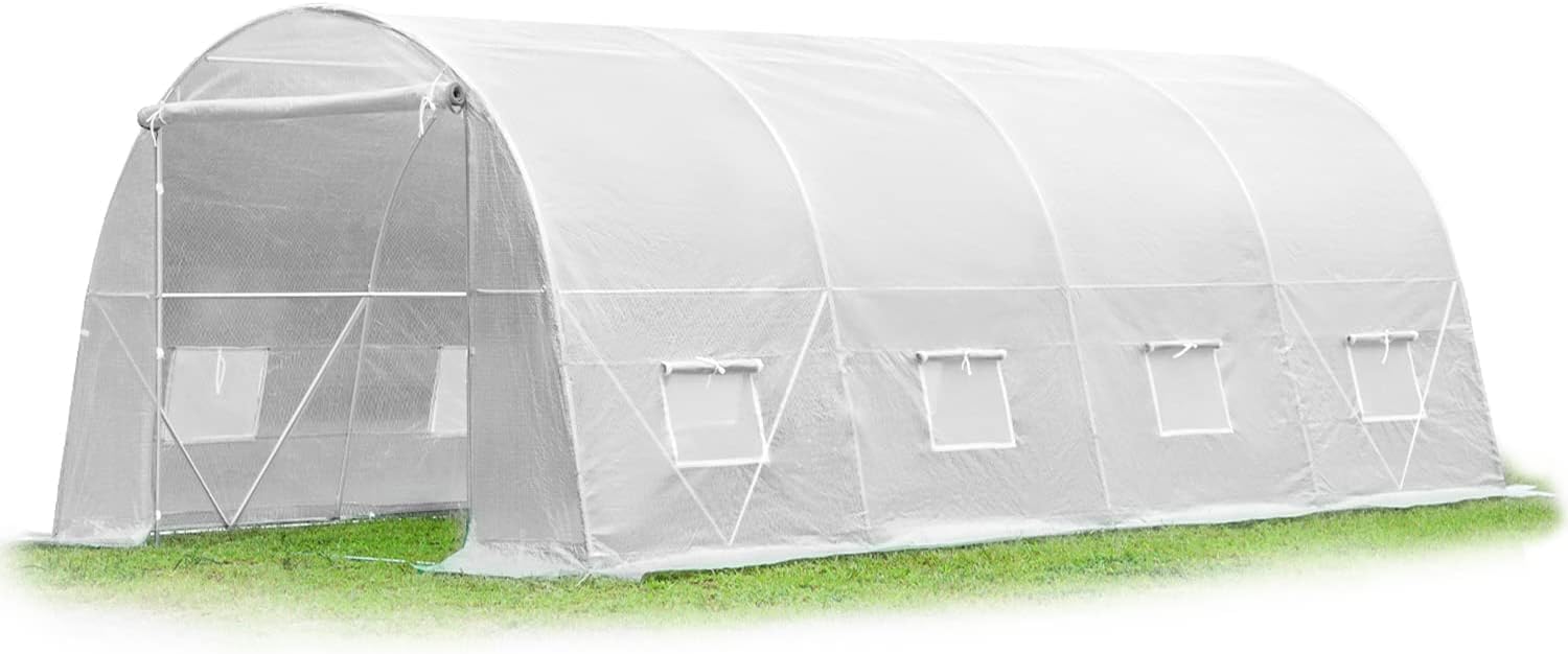 YOLENY 20' x 10' x 7' Greenhouse Large Gardening Plant Hot House Portable Walking in Tunnel Tent, White