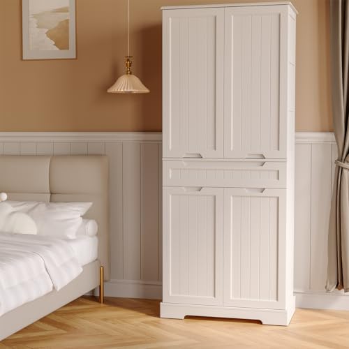 Gizoon 71" Tall Kitchen Pantry Storage Cabinet with Doors and Shelves Large Freestanding Pantry Storage Cabinet with Drawer Wooden Sideboard Buffet Cabinet for Bathroom Craft Room, White