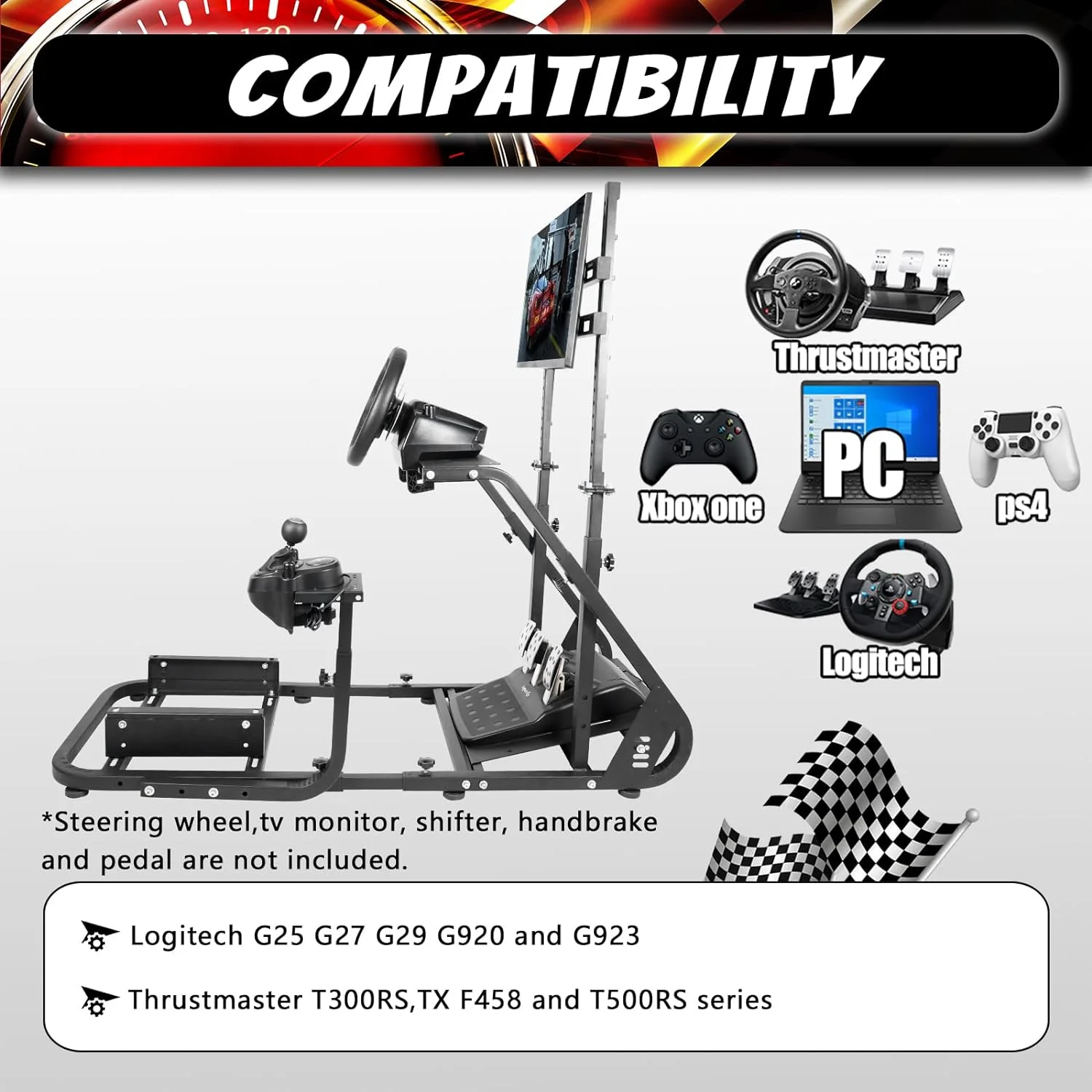 Supllueer Racing Simulator Cockpit Wheel Stand with Monitor Stand Fit Logitech Fanatec Thrustmaster