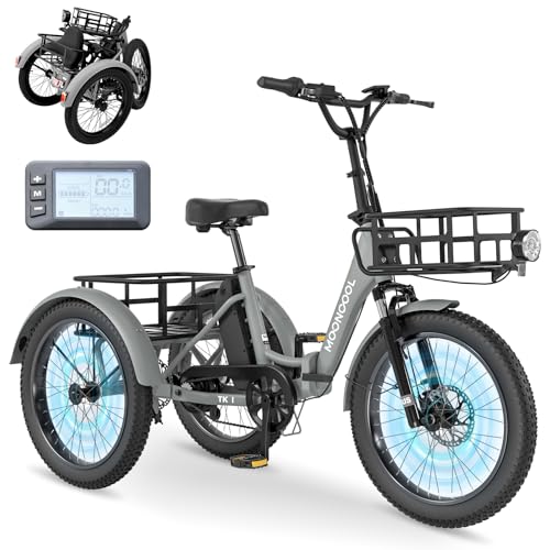 MOONCOOL Electric Tricycle Trike for Adults 350W 36V Removable Battery 24/26 Inches 7 Speeds 3 Wheels Electric Bikes Bicycle for Adults, Three Wheel Electric Cruiser Tricycle