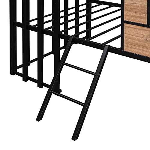 Harper & Bright Designs Kids House Beds Low Loft Bed Frame with Roof, Window, Guardrail and Ladder, Metal Twin Size Loft Bed for Kids Teens Girls Boys (Twin, White)
