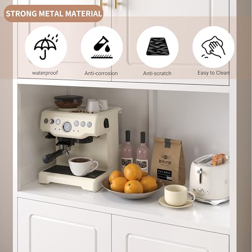 Kitchen Pantry Cabinet with Acrylic Glass Doors, 75" Metal Kitchen Hutch with Countertop, Adjustable Shelves, Freestanding Food Pantry Cabinet for Living, Dining Room, Black, Assembly Required