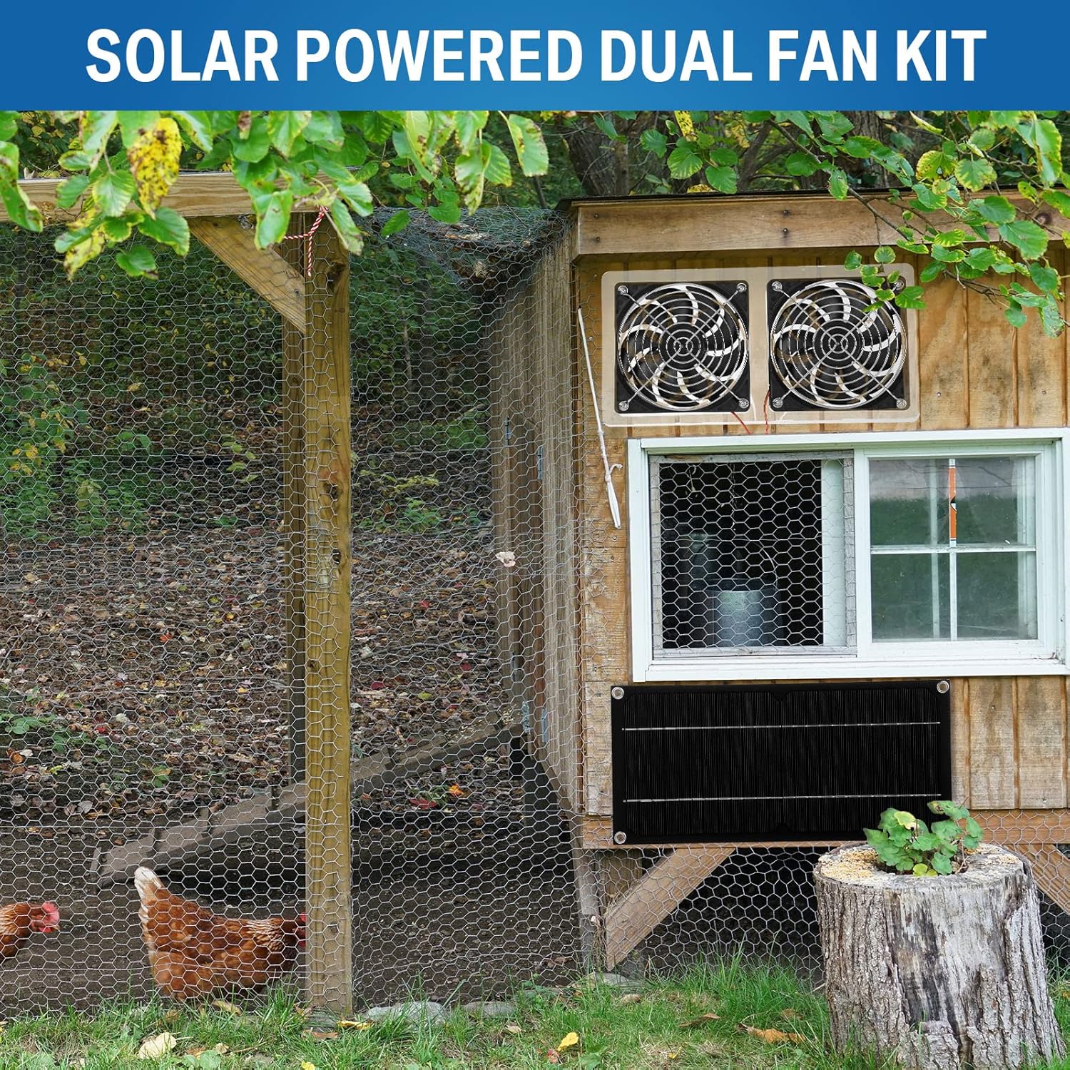 Solar Panel Fan Kit 10W 12V Solar Powered Dual Fan Waterproof Solar Exhaust Fan Outdoor Portable Solar Ventilation Fan Solar Attic Fan with Cable for Chicken Coop Greenhouse Shed Pet Houses Window