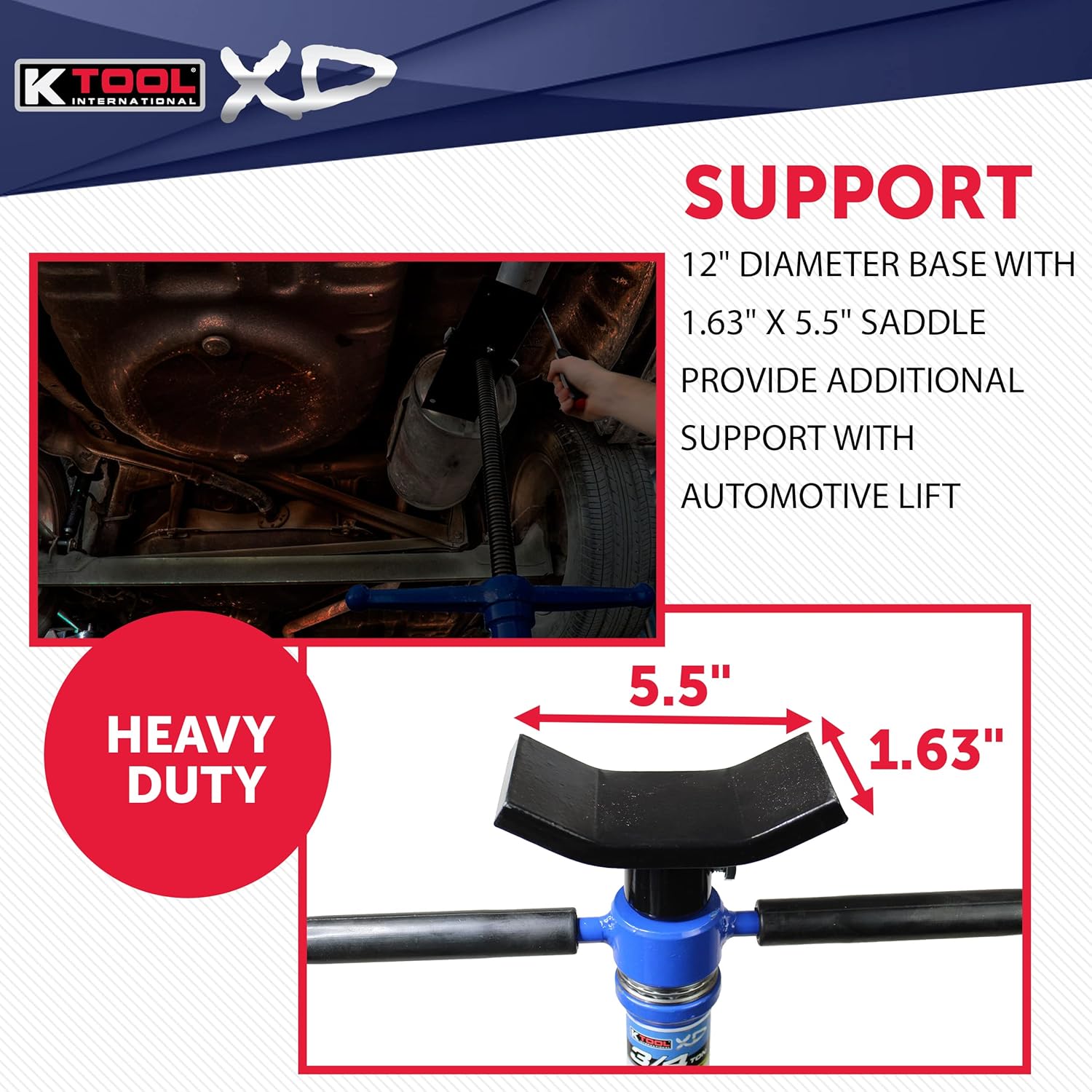 K Tool International XD Underhoist Pole Jack Support Stand with Foot Pedal 3/4 Ton, Range 53 1/2" to 80" Auto Lifts Transmission and Drive Train Spin Handle KTIXD61077